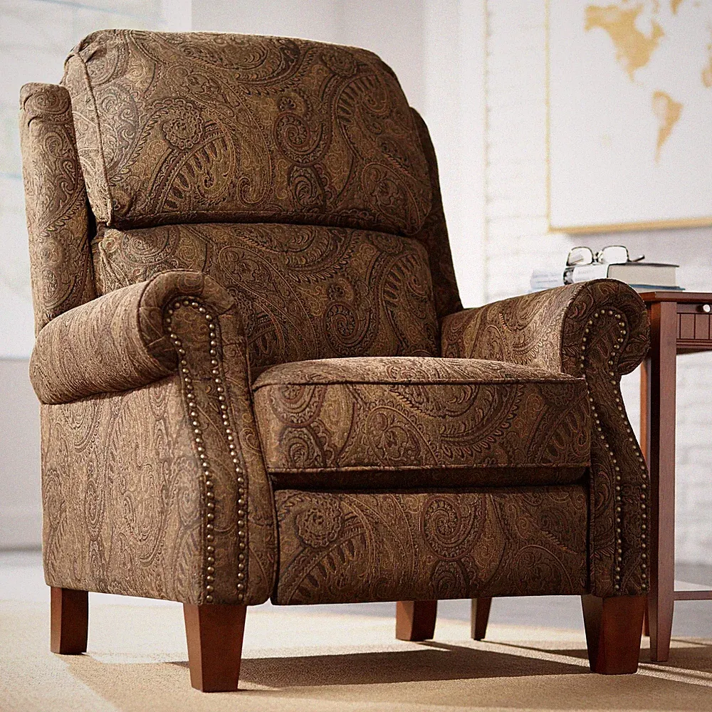Beaumont Brown Paisley Recliner Chair Footrest Comfortable Push Manual Footrest
