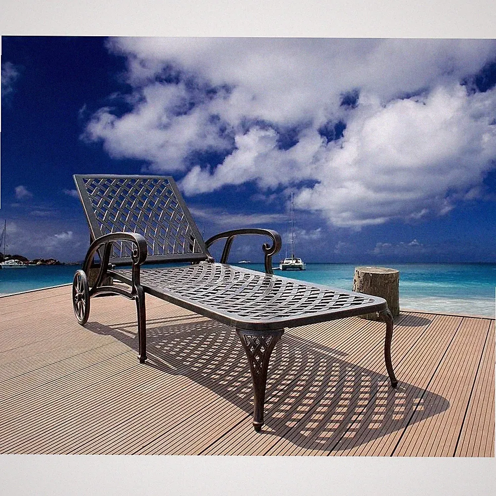 Brown Cast Aluminium Outdoor Reclining Lounge Chair Weatherproof Adjustable