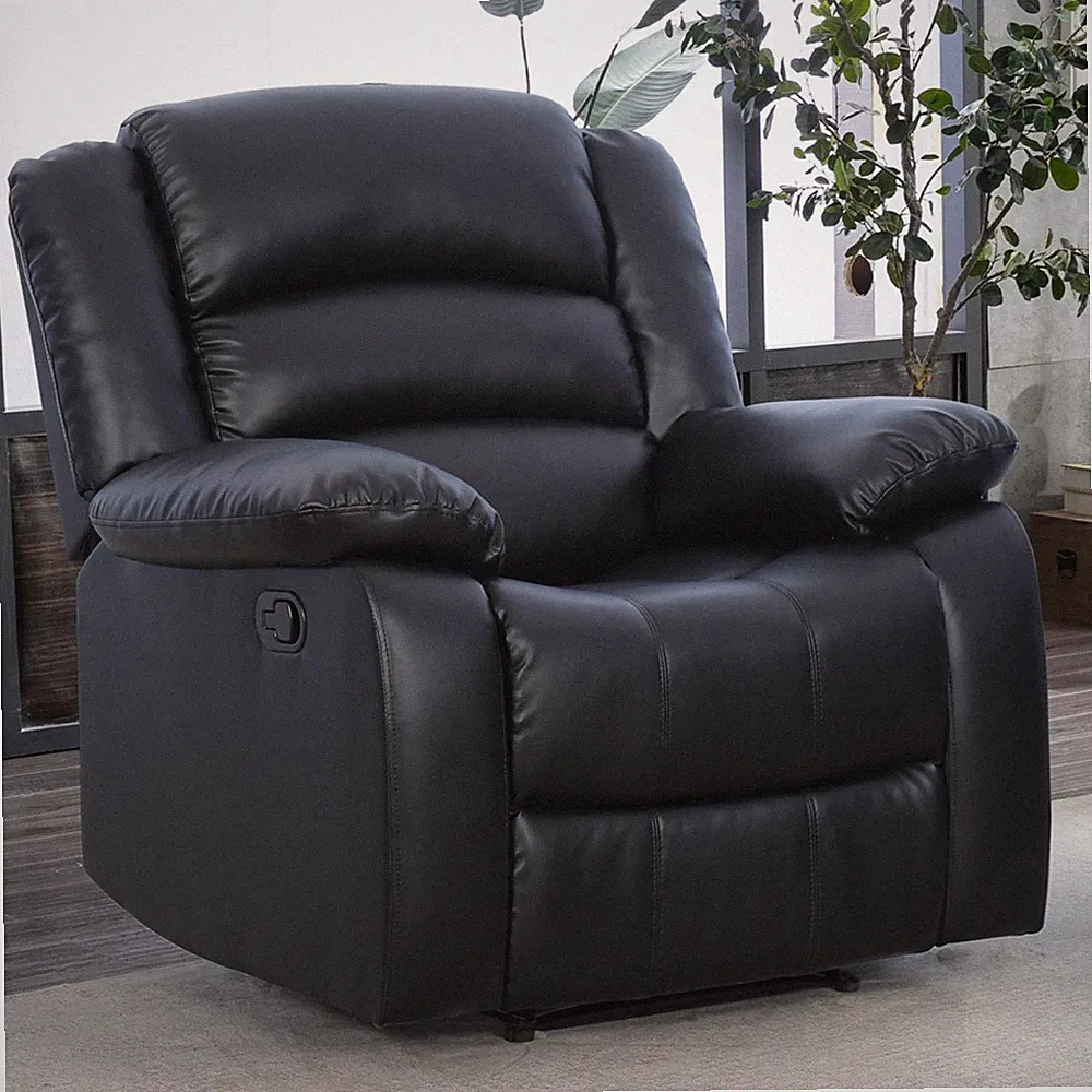 Classic Manual Recliner Chair, Faux Leather Recliner Sofa with Overstuffed Ar...