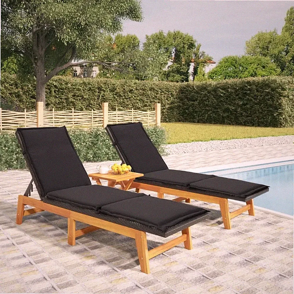 Sun Lounger Black and brown PE rattan 78.7 in length